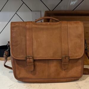 Vintage Heritage camel colored leather laptop messenger bag perfectly warn